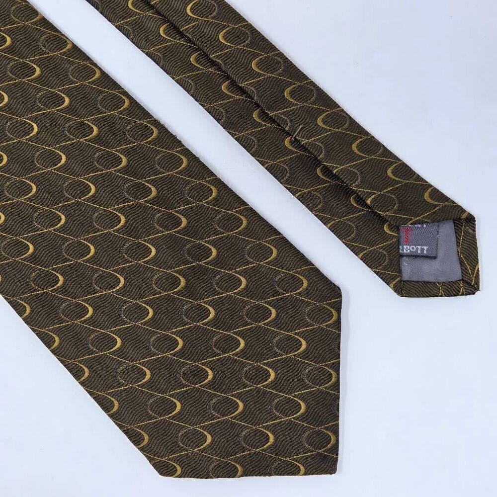 ROBERT TALBOTT BEST OF CLASS SILK TIE BROWN GOLD WAVE WEAVE SATIN 4" X 58"